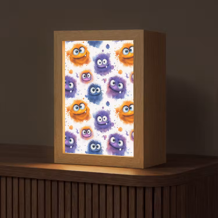Monstertjes - Aquarel - Kleurrijk Light Box met kabel (Tafellamp) klein 925 -z3d_website
