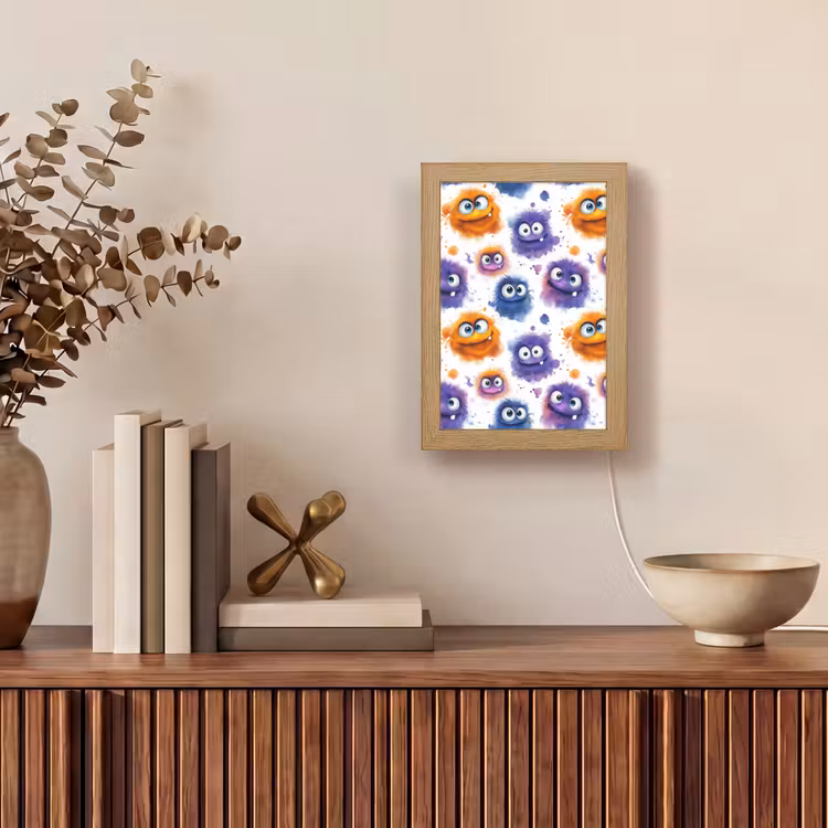 Monstertjes - Aquarel - Kleurrijk Light Box met kabel (Tafellamp) klein 925 -sfeer2