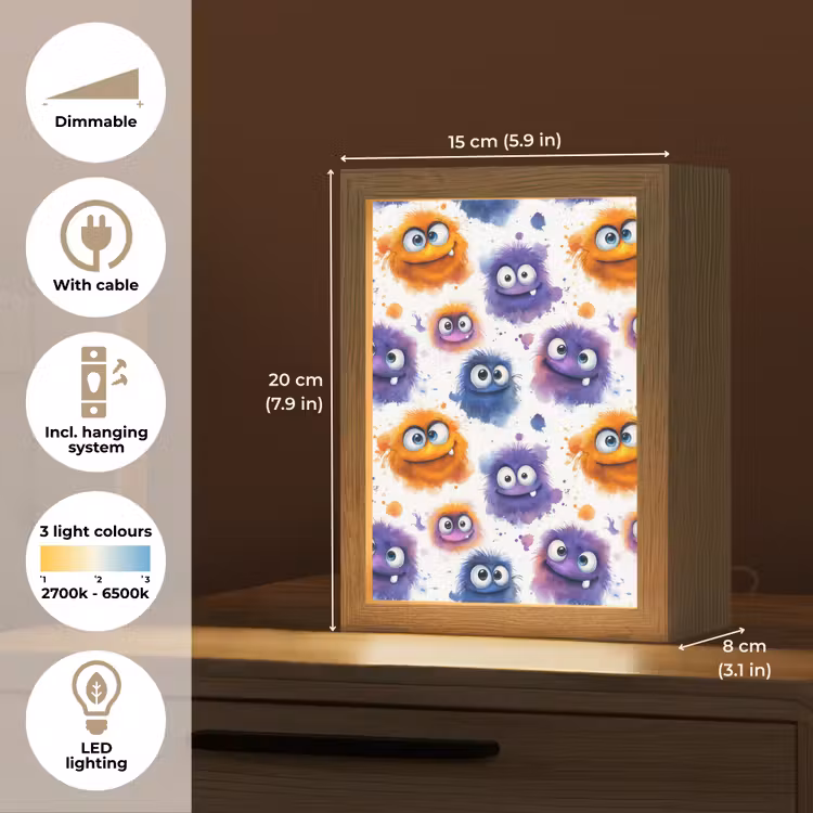 Monstertjes - Aquarel - Kleurrijk Light Box met kabel (Tafellamp) klein 925 -USP_EN