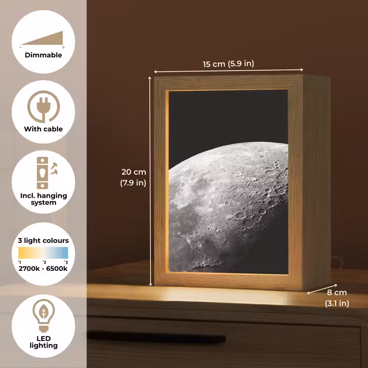 Table Lamp - Moon - Craters - Space - Maan - Kraters - Ruimte Light Box met kabel (Tafellamp) klein