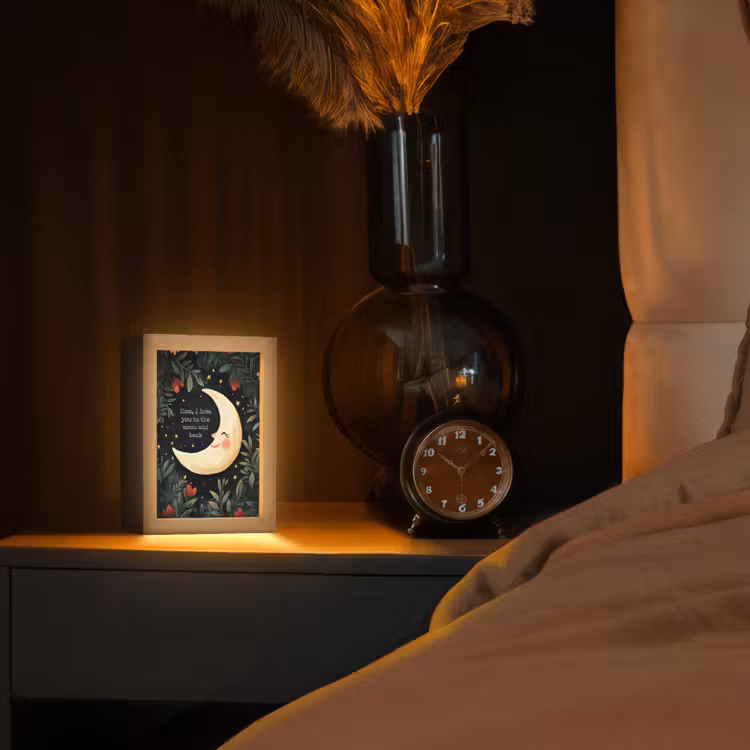 Maan - Quote - Bloemen - Sterren Light Box met kabel (Tafellamp) klein -sfeer1
