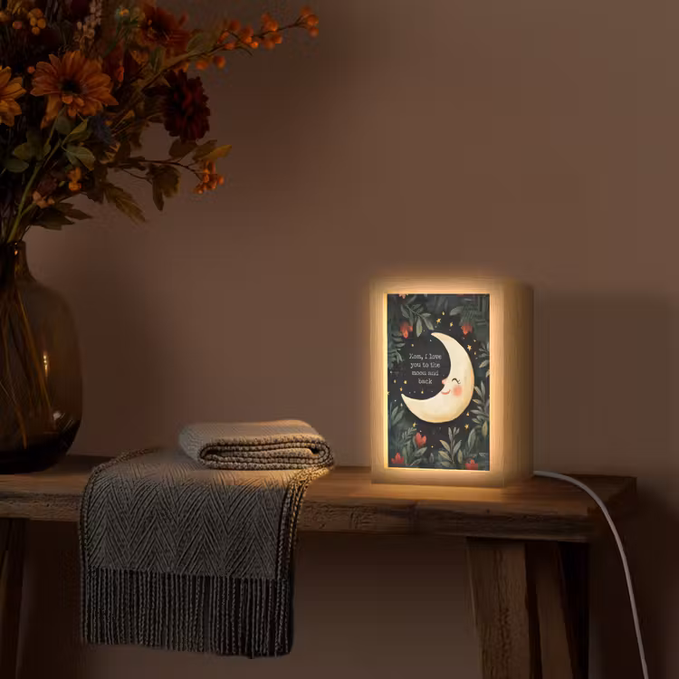 Maan - Quote - Bloemen - Sterren Light Box met kabel (Tafellamp) klein -sfeer4