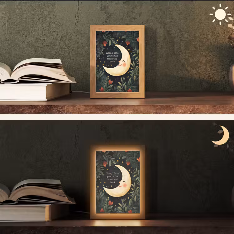 Maan - Quote - Bloemen - Sterren Light Box met kabel (Tafellamp) klein -sfeer3