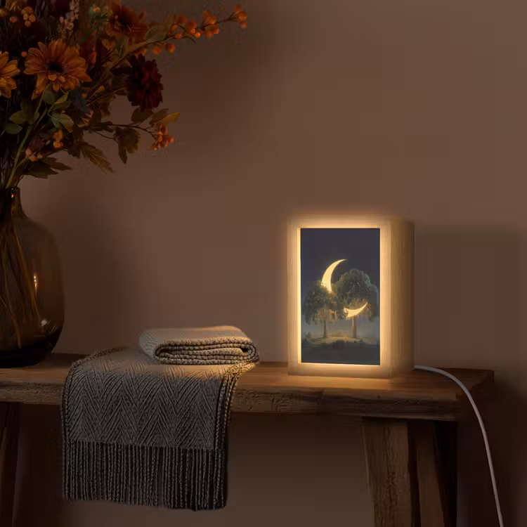 Maan - Bomen - Rust Light Box met kabel (Tafellamp) klein -sfeer4