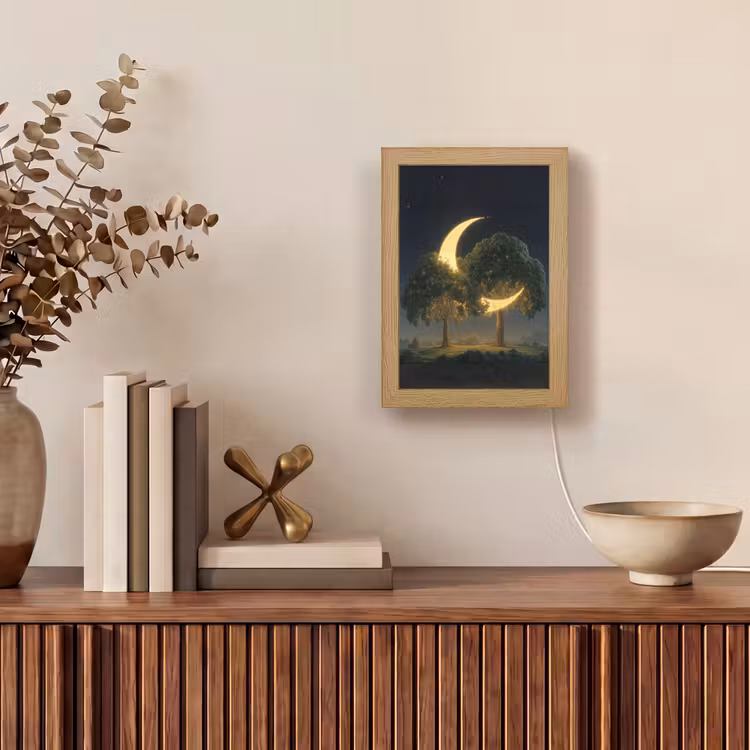 Maan - Bomen - Rust Light Box met kabel (Tafellamp) klein -sfeer2