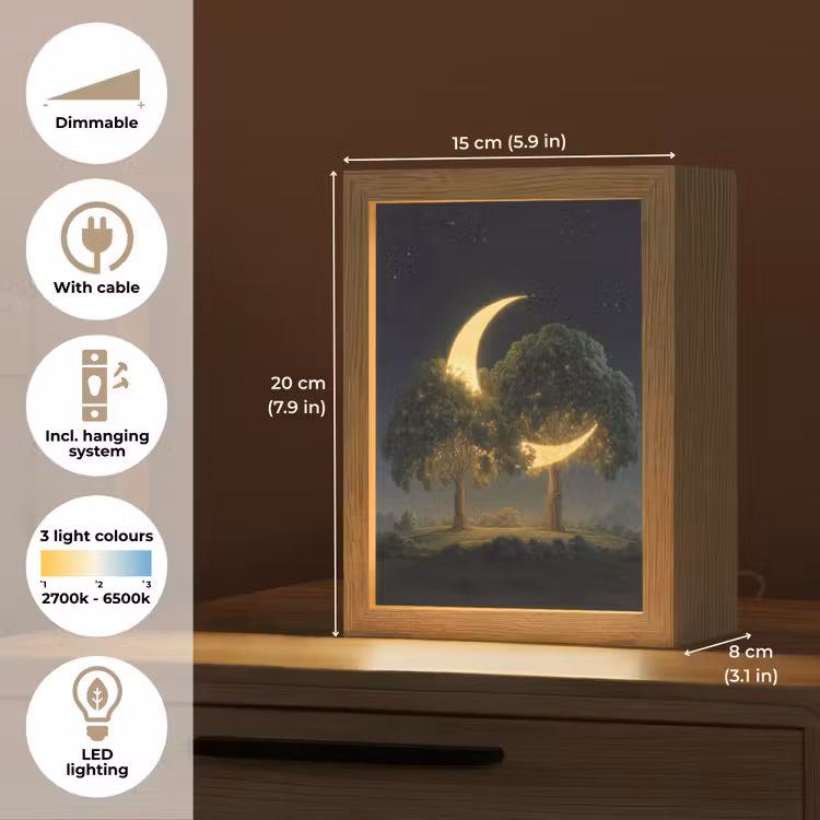 Maan - Bomen - Rust Light Box met kabel (Tafellamp) klein -USP_EN