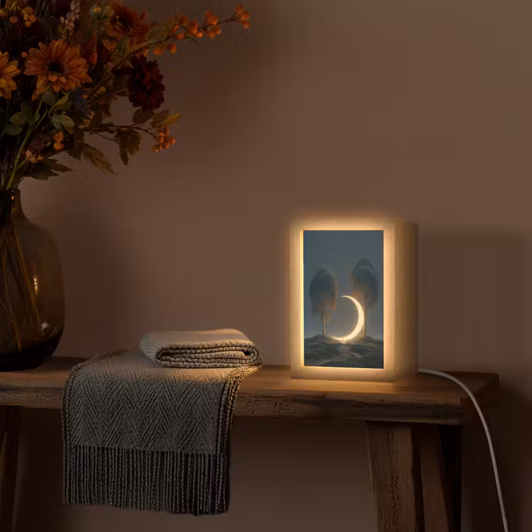 Maan - Bomen - Wandeling Light Box met kabel (Tafellamp) klein -sfeer4