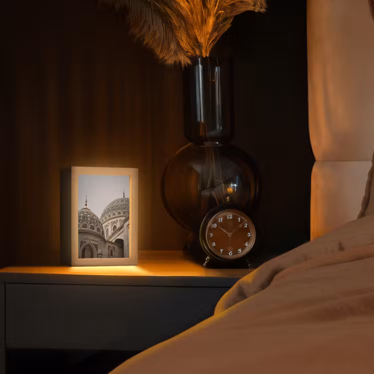 Mozaïekkoepels - Gouden spitsen - Islamitisch Light Box met kabel (Tafellamp) klein -sfeer1