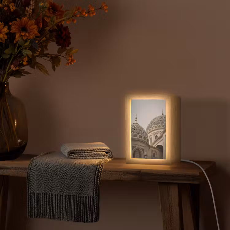 Mozaïekkoepels - Gouden spitsen - Islamitisch Light Box met kabel (Tafellamp) klein -sfeer4