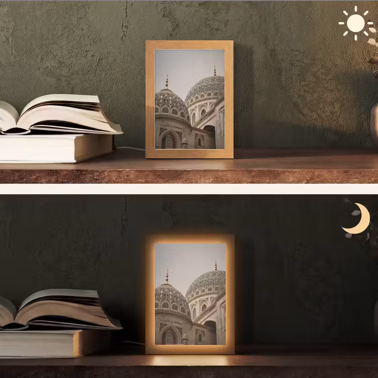 Mozaïekkoepels - Gouden spitsen - Islamitisch Light Box met kabel (Tafellamp) klein -sfeer3