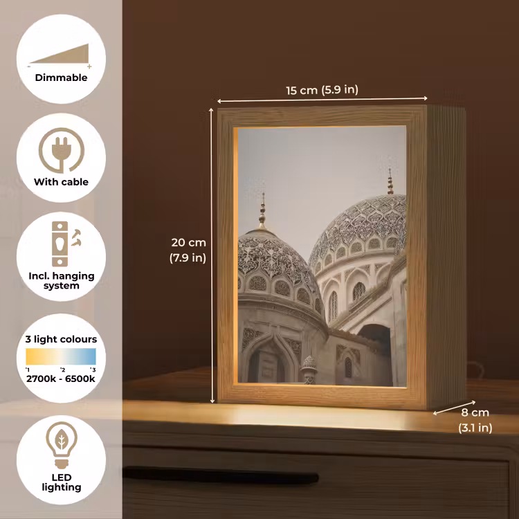 Mozaïekkoepels - Gouden spitsen - Islamitisch Light Box met kabel (Tafellamp) klein -USP_EN