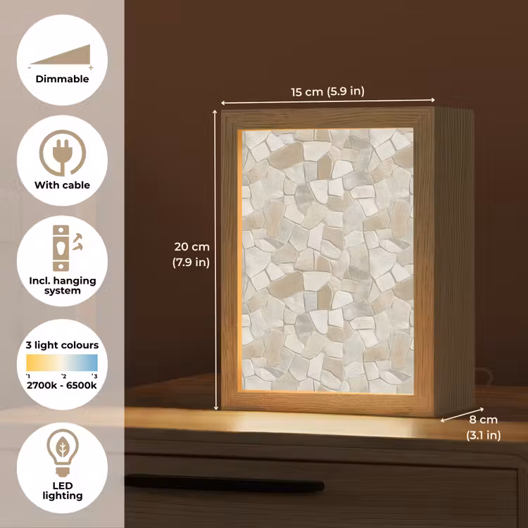Mozaïek - Stenen - Beige Light Box met kabel (Tafellamp) klein 925 -USP_EN