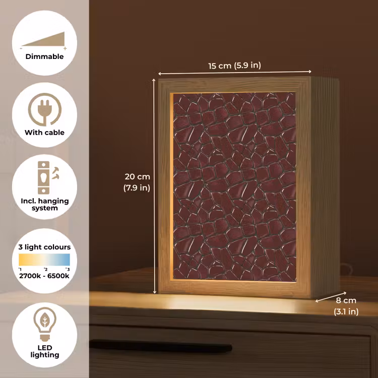 Mozaïek - Tegel - Bordeauxrood Light Box met kabel (Tafellamp) klein 925 -USP_EN