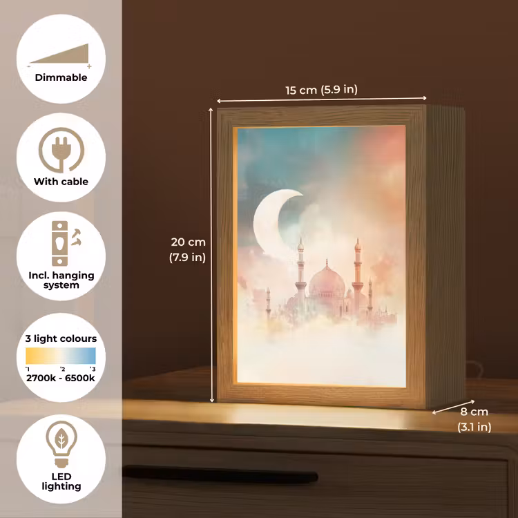 Moskee - Kleurrijke wolken - Arabisch - Ramadan - Islamitische Light Box met kabel (Tafellamp) klein -USP_EN