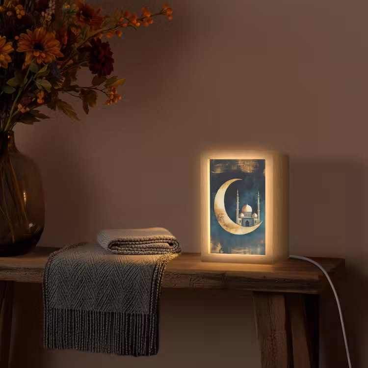 Moskee - Halve maan - Goud - Ramadan - Islamitische Light Box met kabel (Tafellamp) klein -sfeer4
