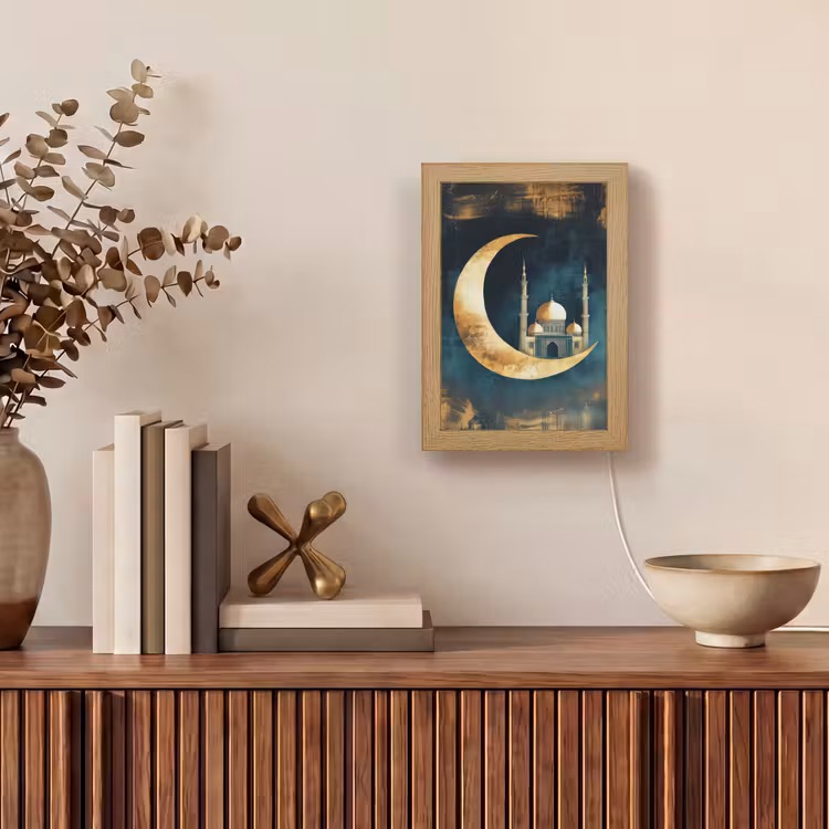 Moskee - Halve maan - Goud - Ramadan - Islamitische Light Box met kabel (Tafellamp) klein -sfeer2