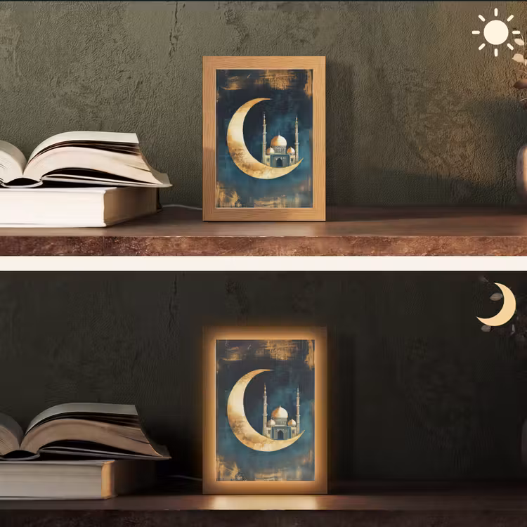 Moskee - Halve maan - Goud - Ramadan - Islamitische Light Box met kabel (Tafellamp) klein -sfeer3