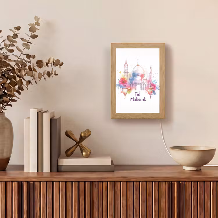 Moskee - Eid Mubarak - Suikerfeest - Kleurrijk - Ramadan - Islamitische Light Box met kabel (Tafellamp) klein -sfeer2