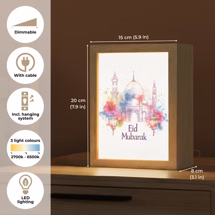 Moskee - Eid Mubarak - Suikerfeest - Kleurrijk - Ramadan - Islamitische Light Box met kabel (Tafellamp) klein -USP_EN