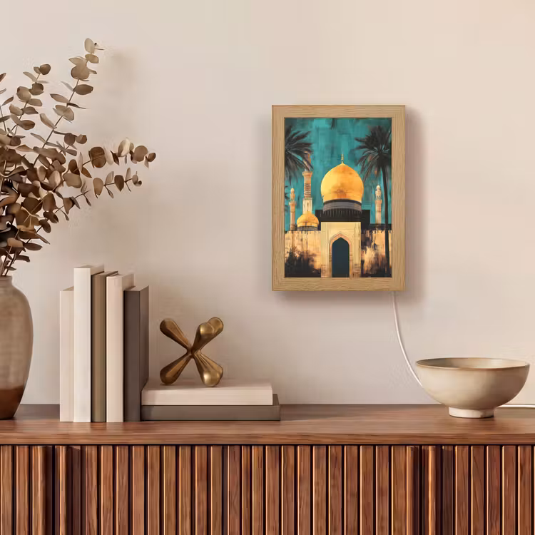 Moskee - Goud - Arabisch - Islamitische Light Box met kabel (Tafellamp) klein -sfeer2