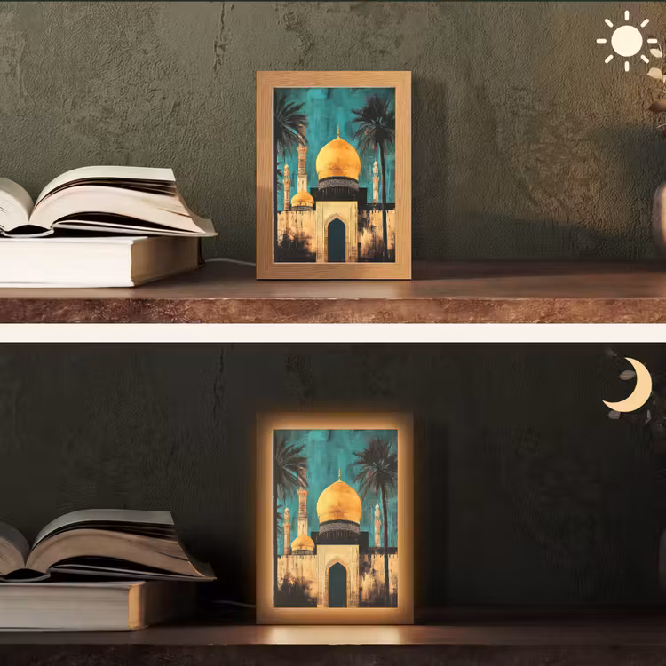 Moskee - Goud - Arabisch - Islamitische Light Box met kabel (Tafellamp) klein -sfeer3
