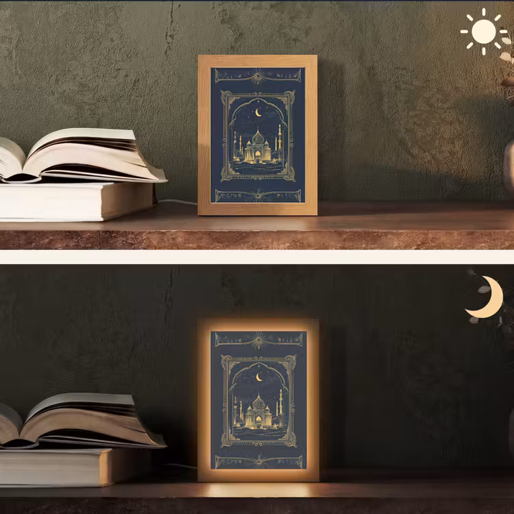 Moskee - Islam - Goud - Ramadan - Islamitische Light Box met kabel (Tafellamp) klein -sfeer3