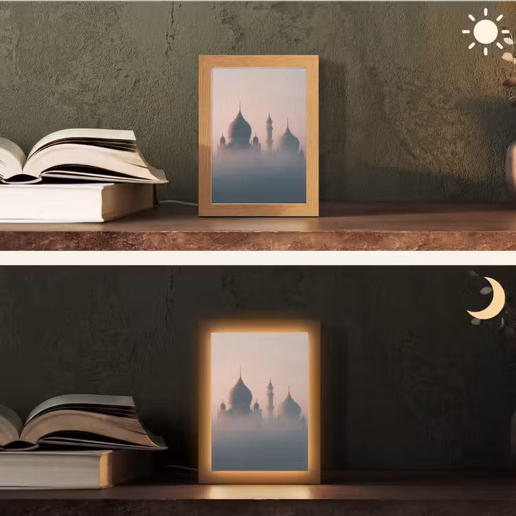 Moskee - Minaretten - mist - Islamitisch Light Box met kabel (Tafellamp) klein -sfeer3