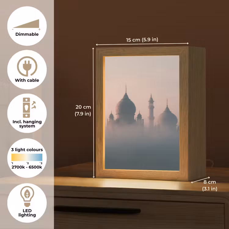 Moskee - Minaretten - mist - Islamitisch Light Box met kabel (Tafellamp) klein -USP_EN