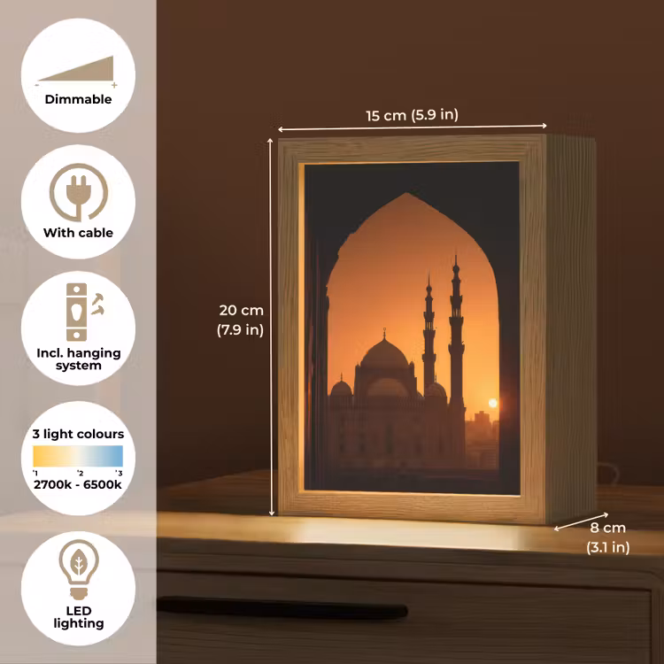 Moskee - Oranje lucht - Islamitisch Light Box met kabel (Tafellamp) klein -USP_EN