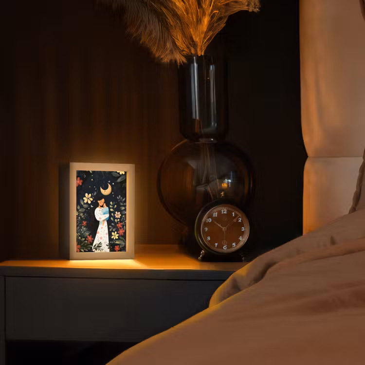 Moeder - Kind - Kleurrijk - Bloemen Light Box met kabel (Tafellamp) klein -sfeer1