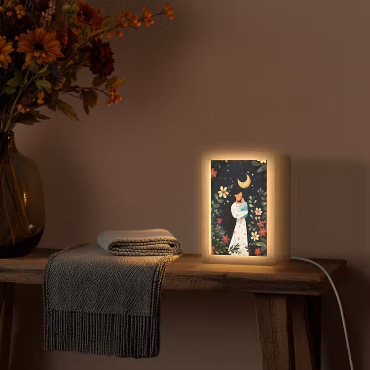 Moeder - Kind - Kleurrijk - Bloemen Light Box met kabel (Tafellamp) klein -sfeer4