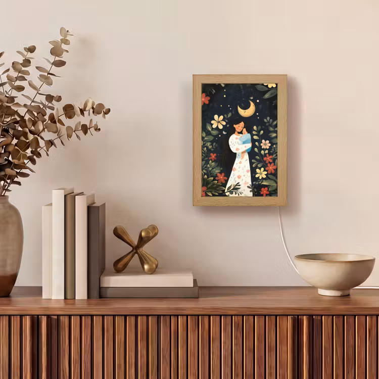 Moeder - Kind - Kleurrijk - Bloemen Light Box met kabel (Tafellamp) klein -sfeer2