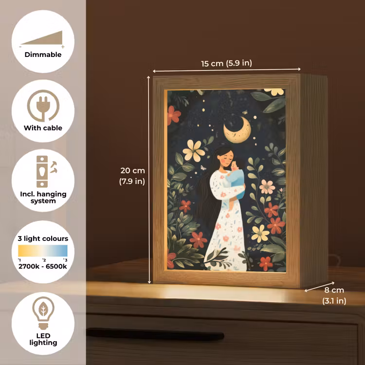 Moeder - Kind - Kleurrijk - Bloemen Light Box met kabel (Tafellamp) klein -USP_EN