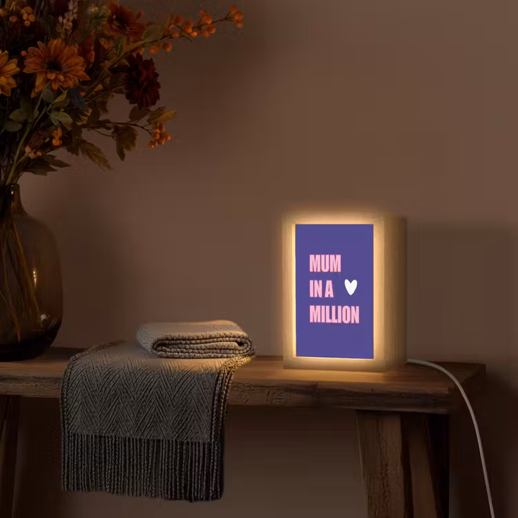 Moeder - Tekst - Blauw - Hartje Light Box met kabel (Tafellamp) klein -sfeer4