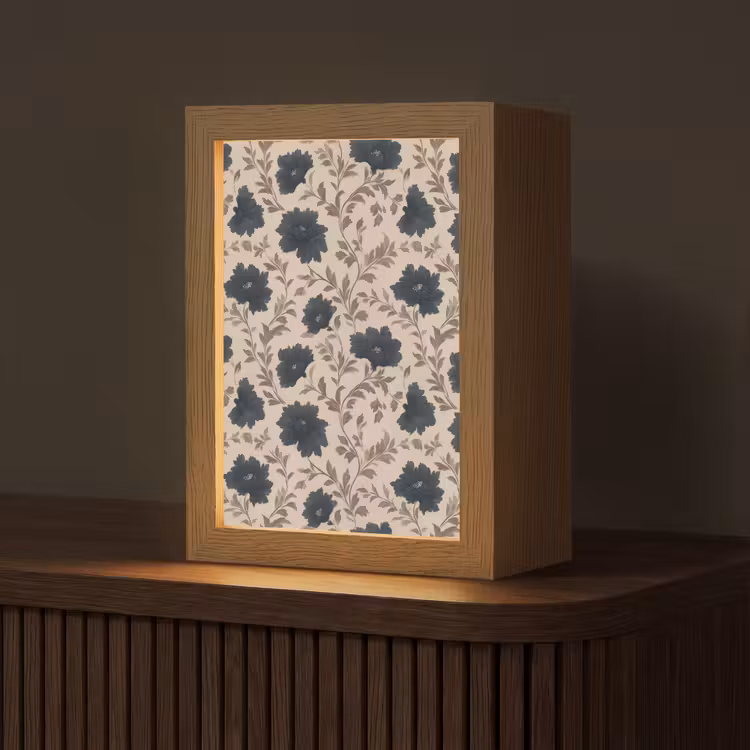Motief - Bloemen - Zwart - Beige Light Box met kabel (Tafellamp) klein 925 -z3d_website