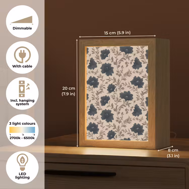 Motief - Bloemen - Zwart - Beige Light Box met kabel (Tafellamp) klein 925 -USP_EN