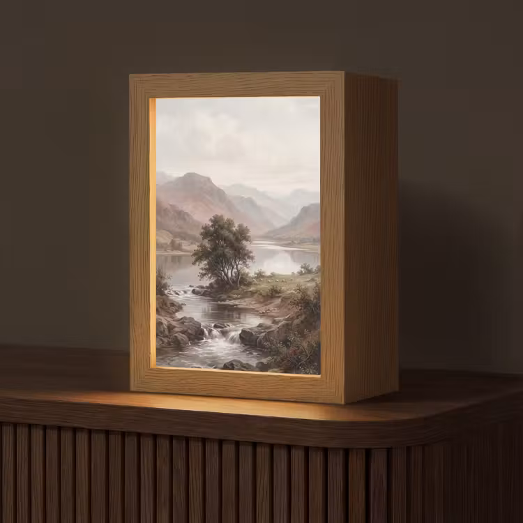 Berglandschap - Meer - Bergen - Vallei - Klassiek Light Box met kabel (Tafellamp) klein -z3d_website