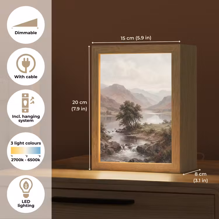 Berglandschap - Meer - Bergen - Vallei - Klassiek Light Box met kabel (Tafellamp) klein -USP_EN