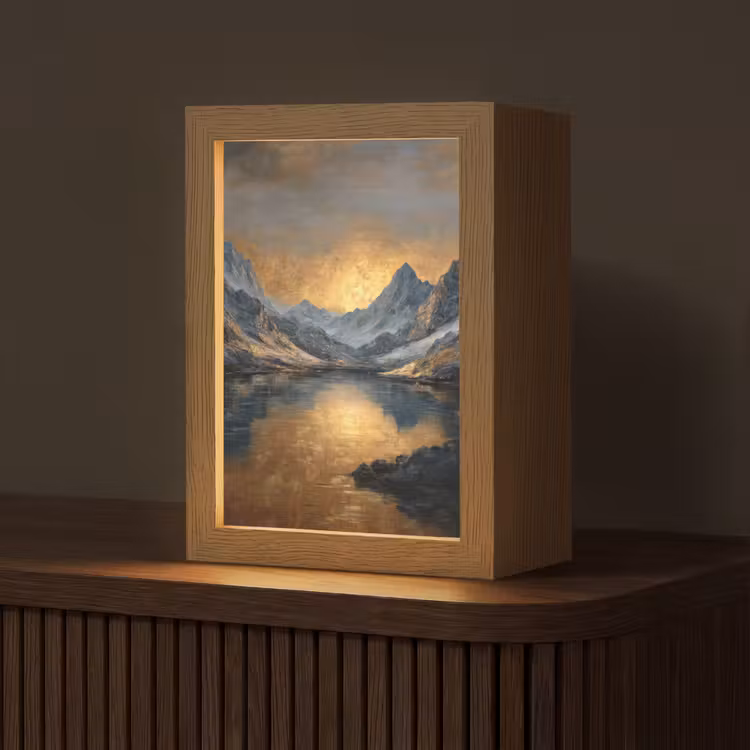Berglandschap met Gouden Zonsondergang Light Box met kabel (Tafellamp) klein -z3d_website