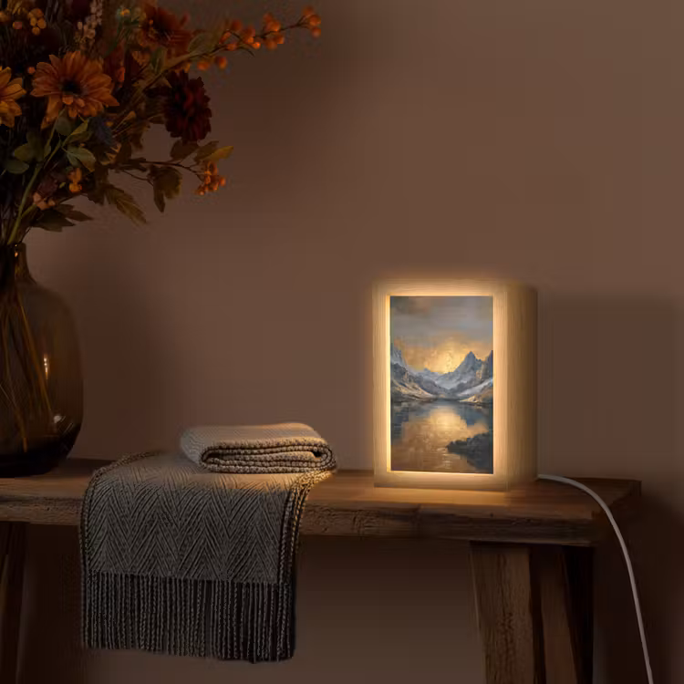 Berglandschap met Gouden Zonsondergang Light Box met kabel (Tafellamp) klein -sfeer4