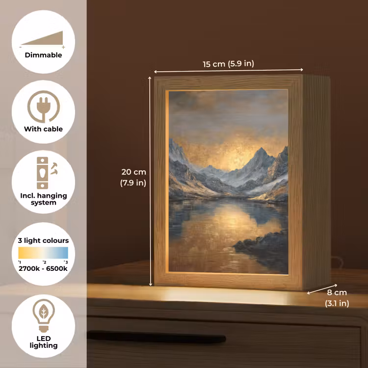 Berglandschap met Gouden Zonsondergang Light Box met kabel (Tafellamp) klein -USP_EN