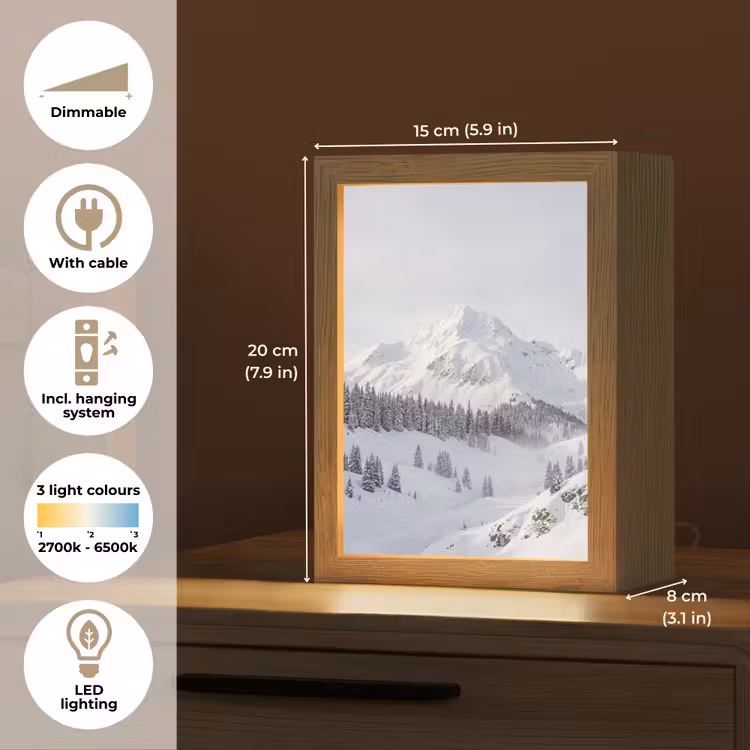 Berg - Sneeuw - Winter - Natuur - Wit Light Box met kabel (Tafellamp) klein -USP_EN