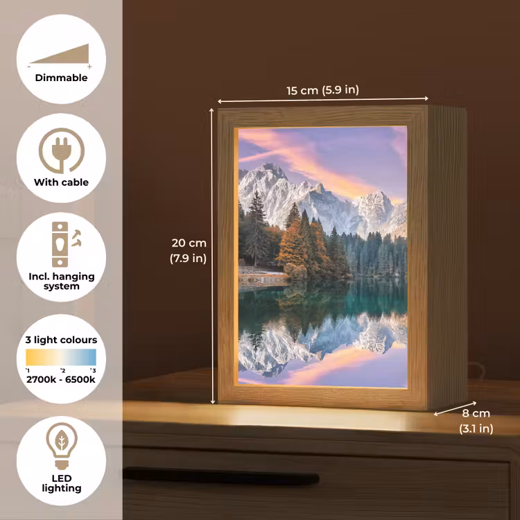 Bergen - Bos - Water - Lucht - Roze - Paars Light Box met kabel (Tafellamp) klein -USP_EN
