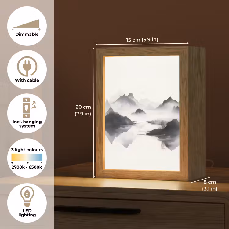 Bergen - Mistig - Water - Wit Light Box met kabel (Tafellamp) klein -USP_EN