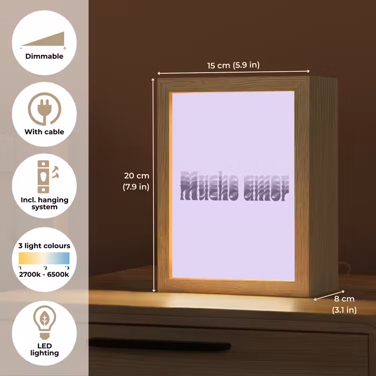 Mucho amor - Paars - Gelaagde letters Light Box met kabel (Tafellamp) klein -USP_EN