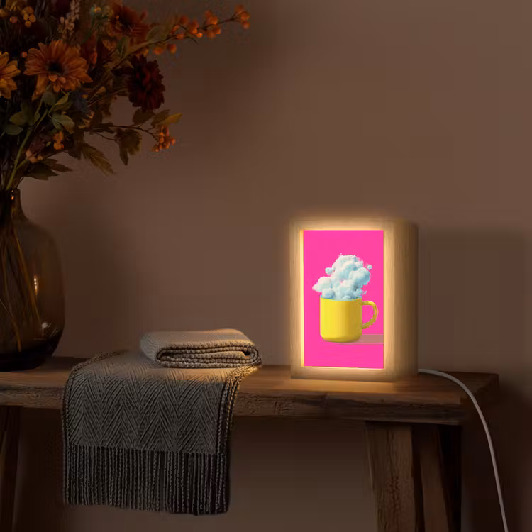 Mok - Wolken - Roze - Minimalitisch Light Box met kabel (Tafellamp) klein -sfeer4
