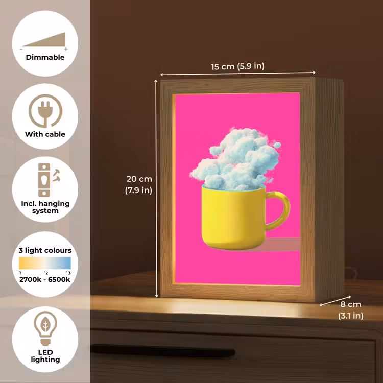 Mok - Wolken - Roze - Minimalitisch Light Box met kabel (Tafellamp) klein -USP_EN