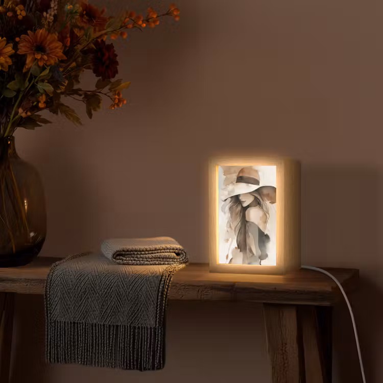 Mysterieus - Vrouw - Sepia Light Box met kabel (Tafellamp) klein -sfeer4