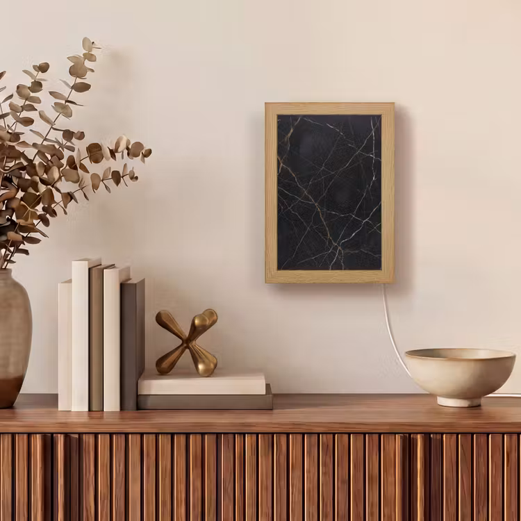Natuursteen - Marmerpatroon - Abstract - Modern - Zwart - Goud Light Box met kabel (Tafellamp) klein -sfeer2