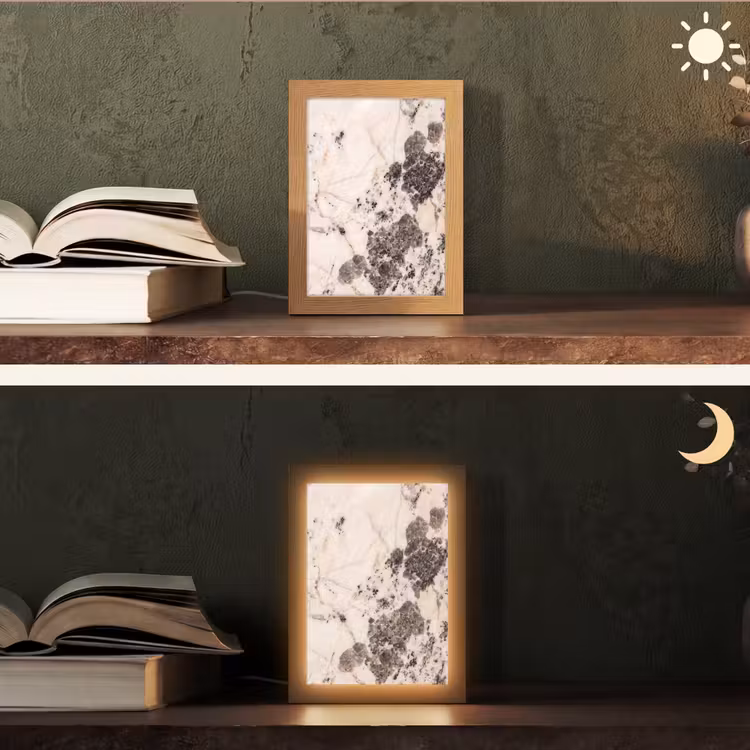 Natuursteen - Patroon - Abstract - Beige - Grijs Light Box met kabel (Tafellamp) klein -sfeer3